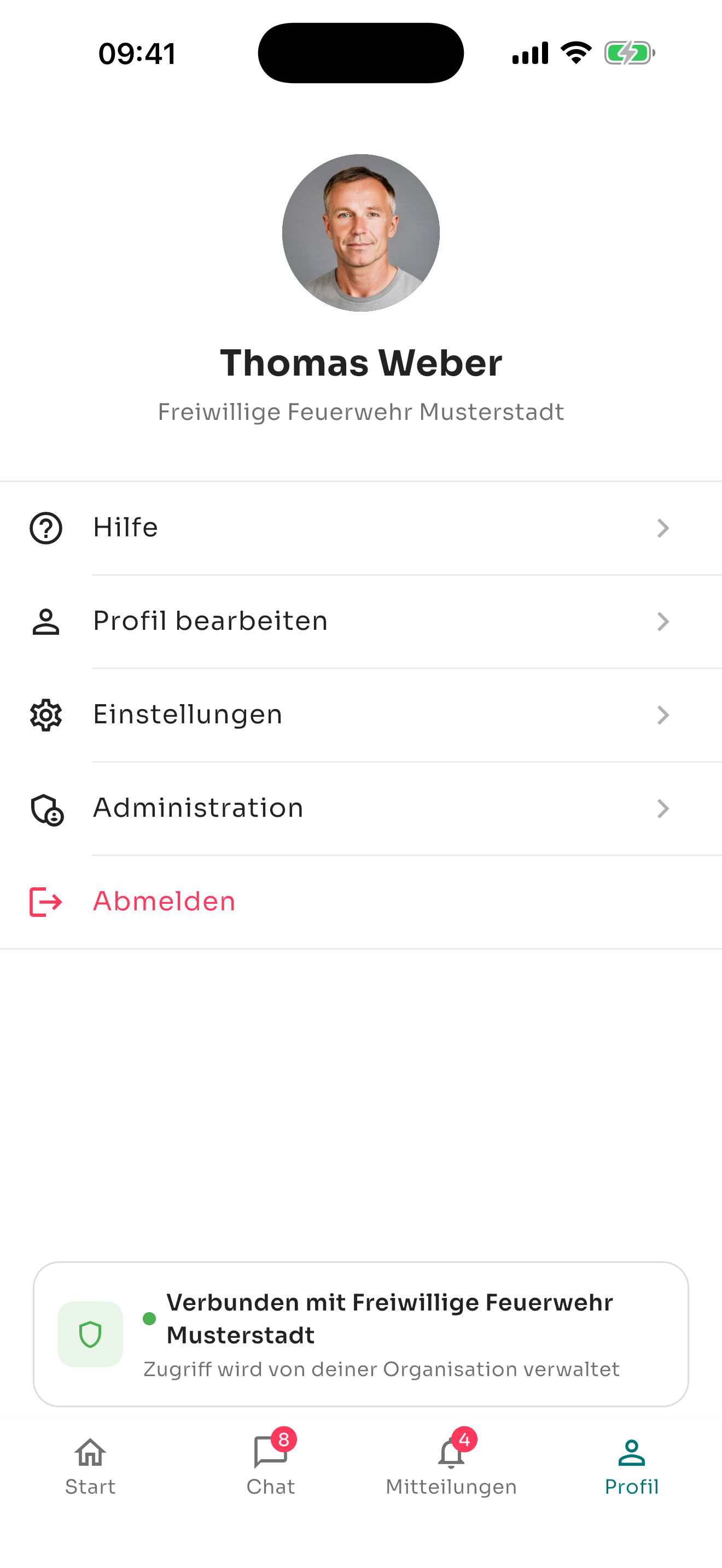 Mobile App — Profil-Bearbeitung
