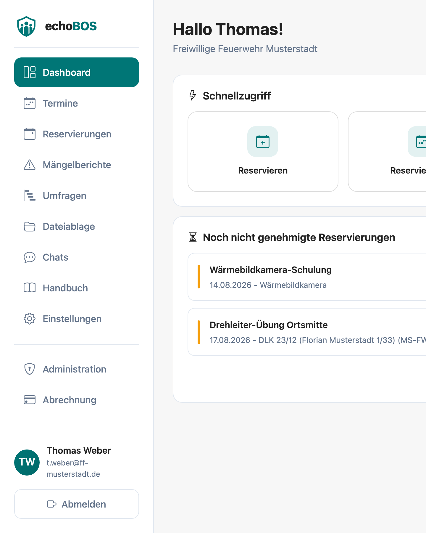 Seitenleiste — Navigationsmenü mit allen aktiven Modulen
