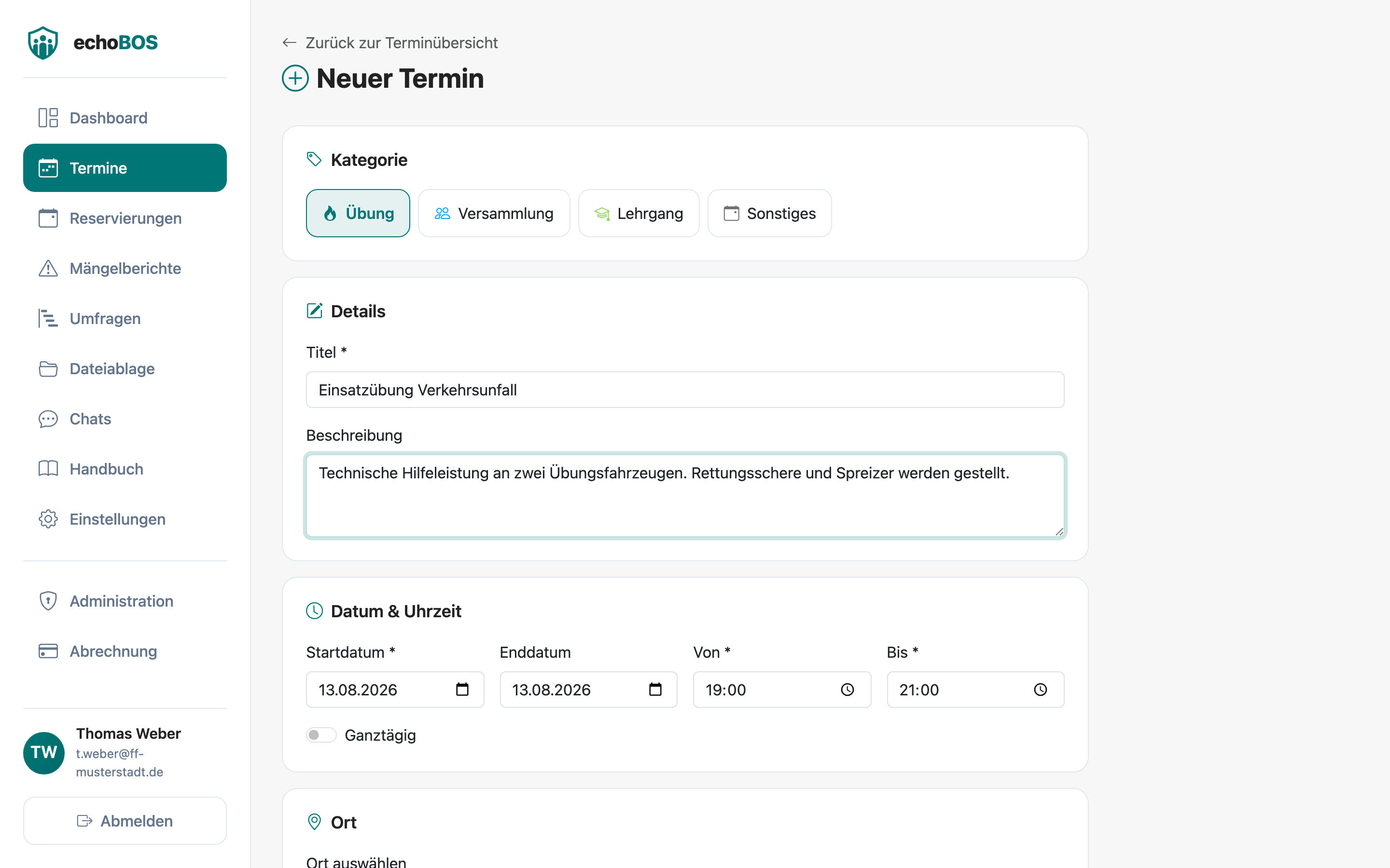 Formular „Neuer Termin