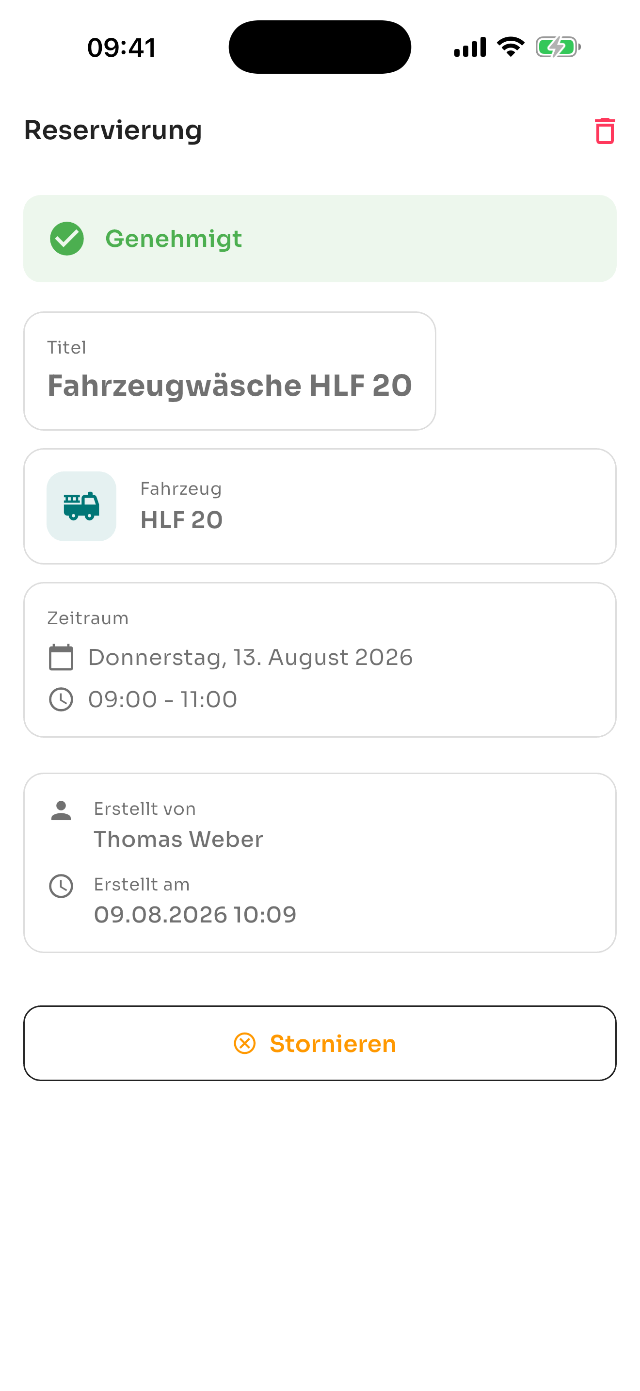 Mobile App — Reservierungsdetail mit Aktionen