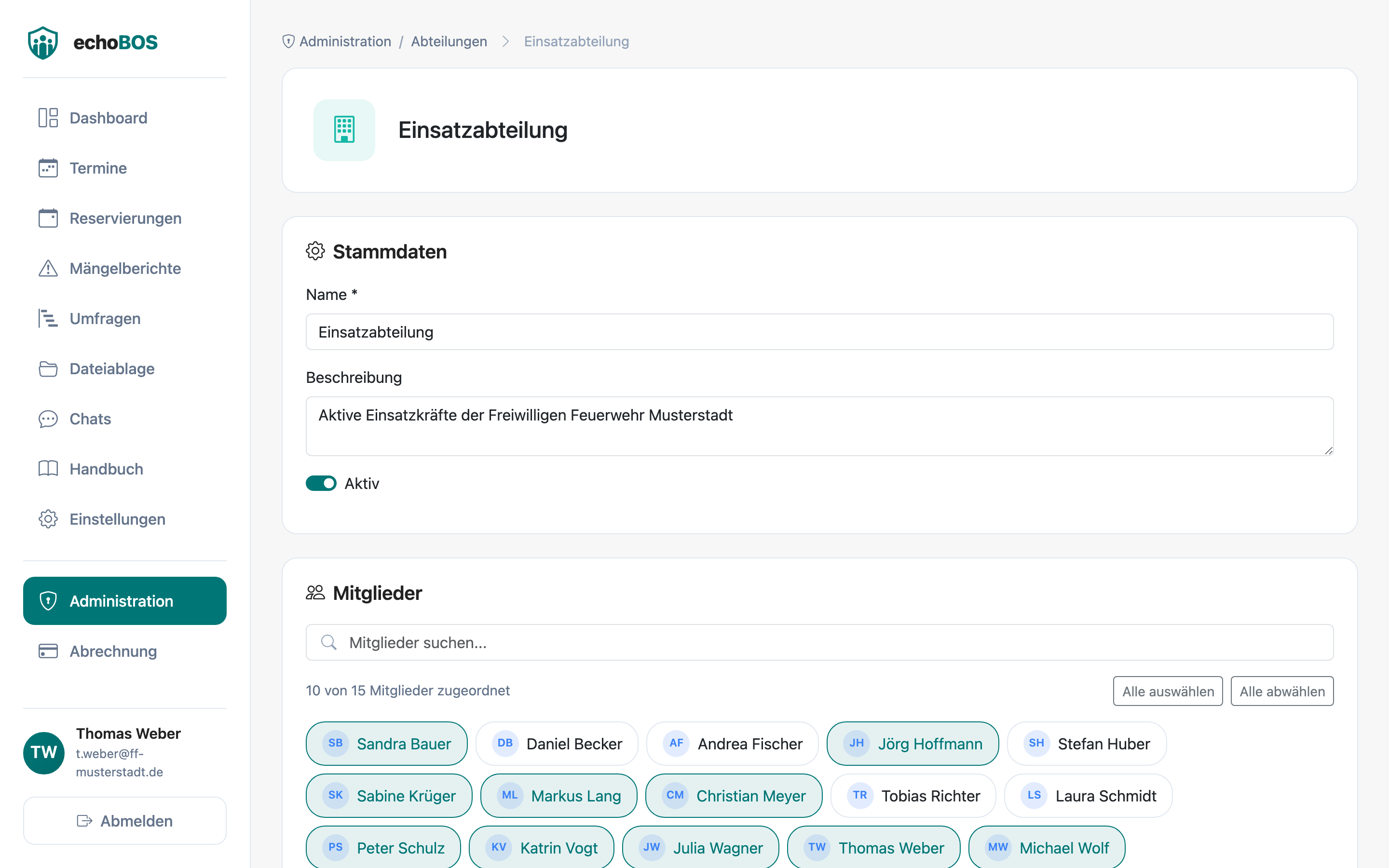 Abteilungs-Detailseite mit Mitgliederliste