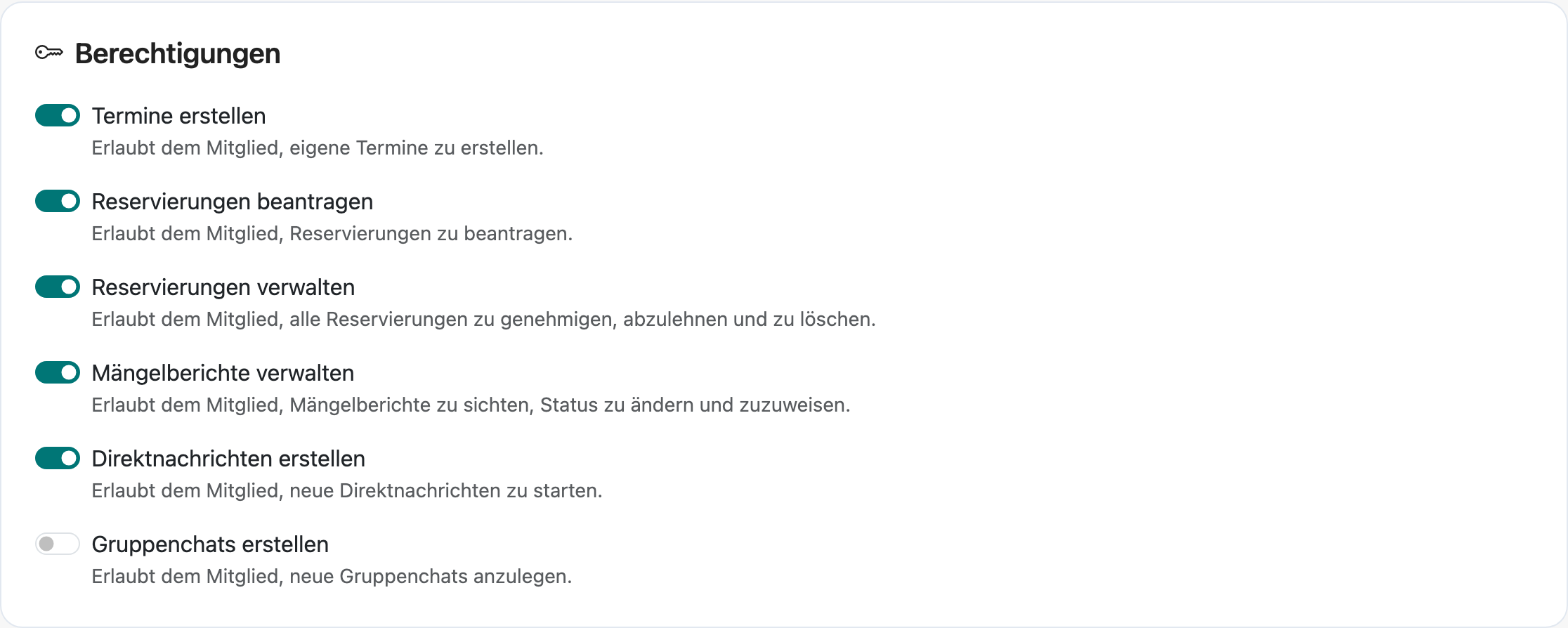 Berechtigungseinstellungen auf der Benutzer-Detailseite