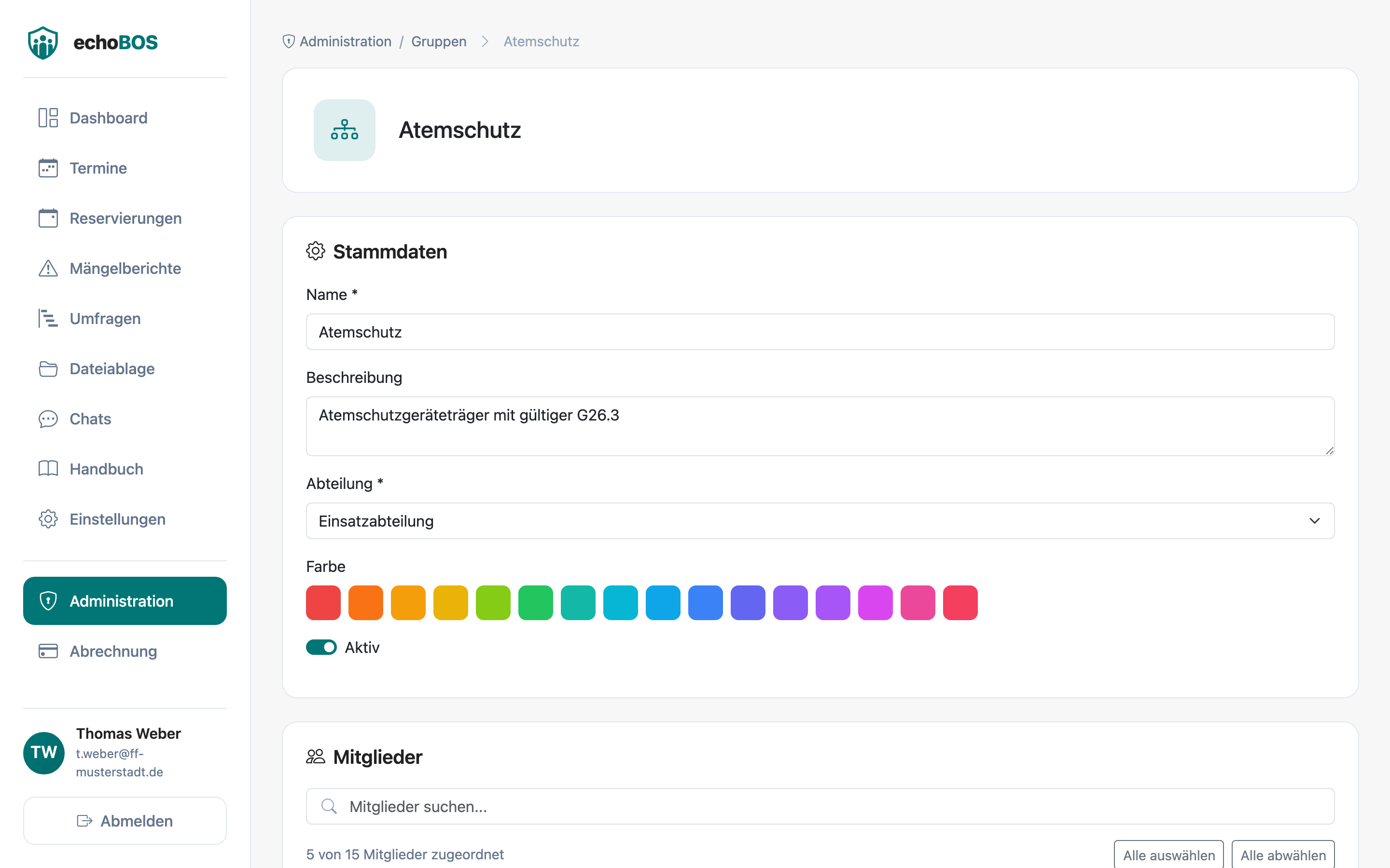 Gruppen-Detailseite mit Mitgliederzuweisung