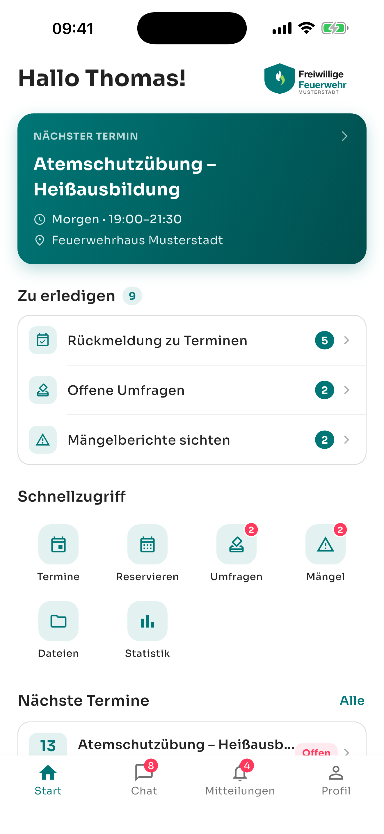 Mobile App — Organisationslogo im Dashboard
