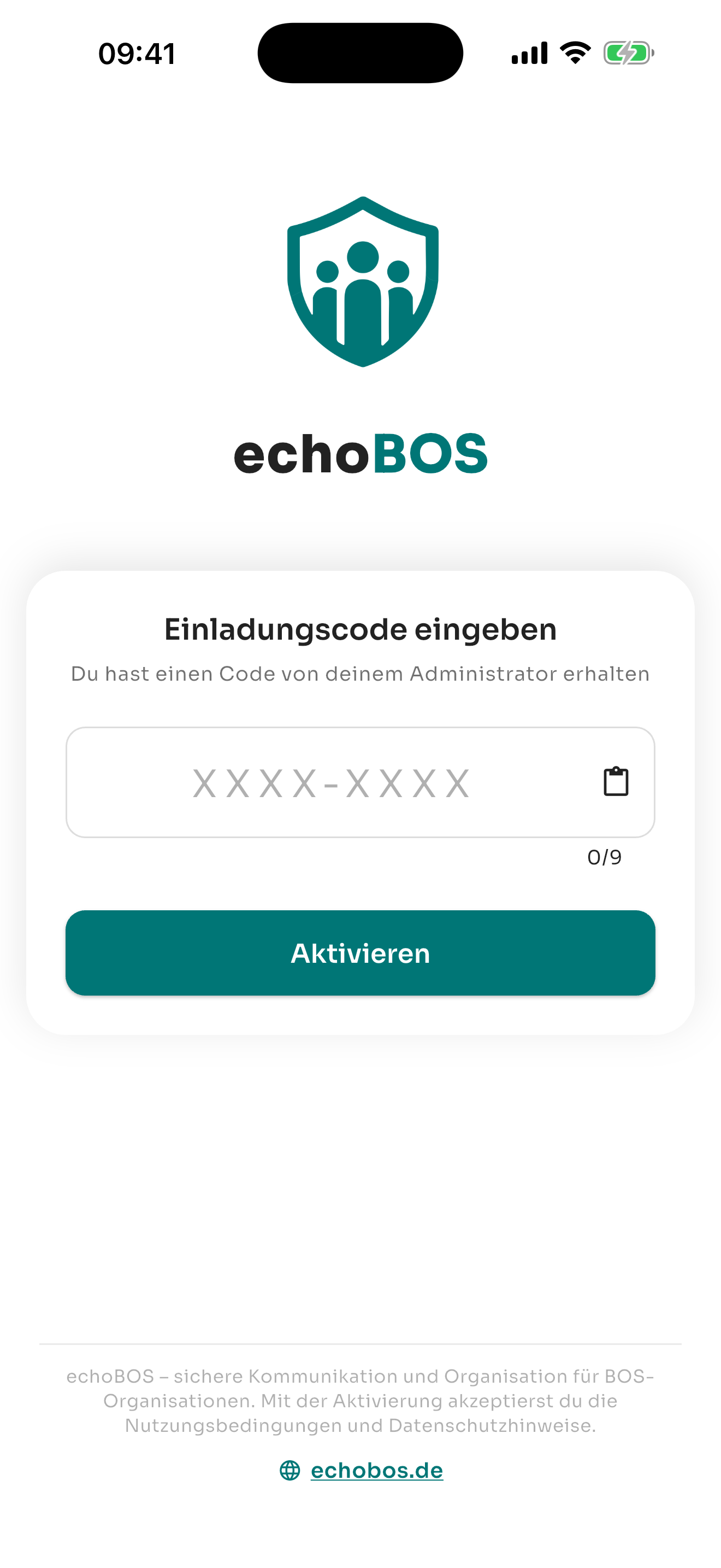 Mobile App — Einladungscode-Eingabebildschirm