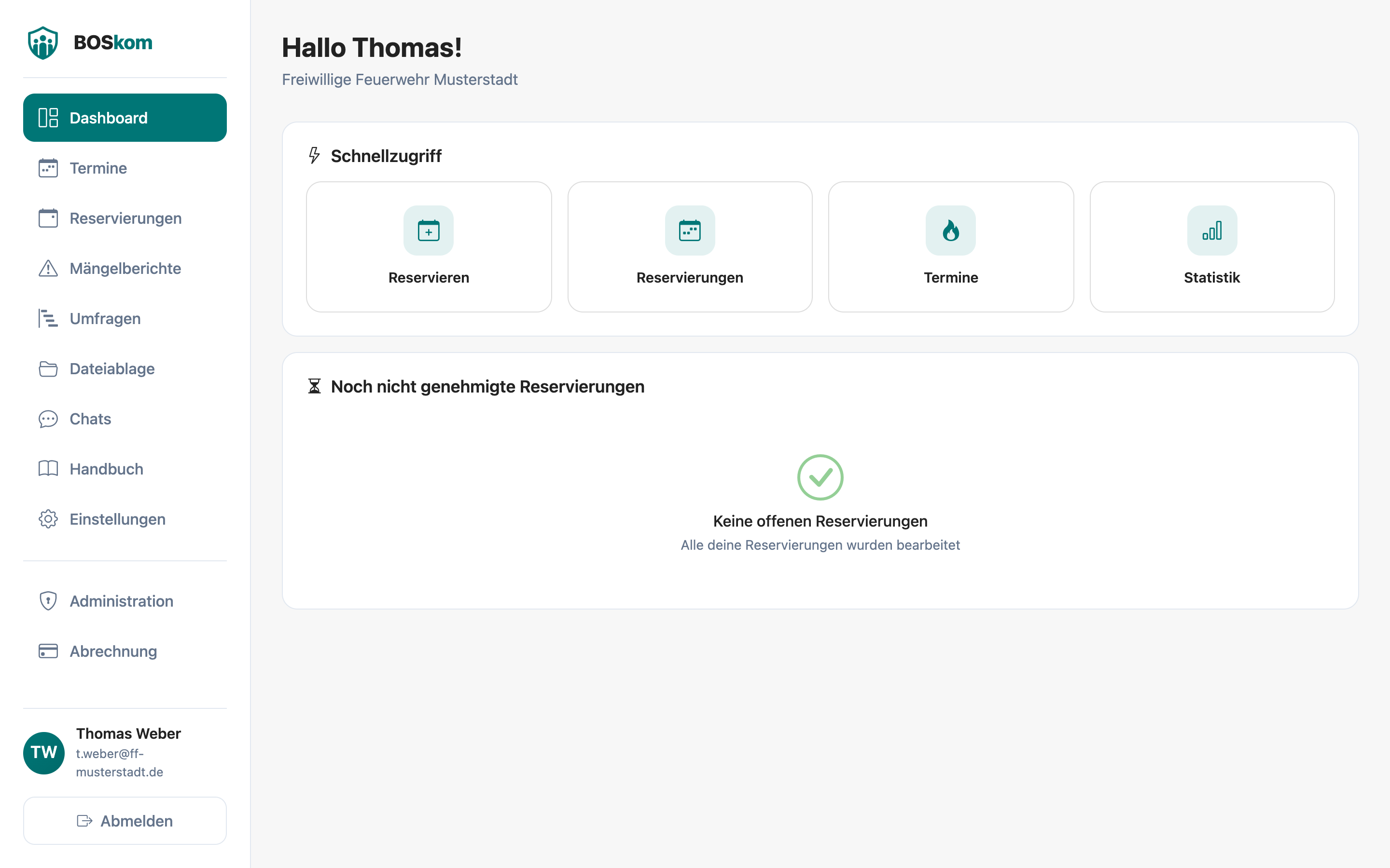 echoBOS Web-App – Dashboard