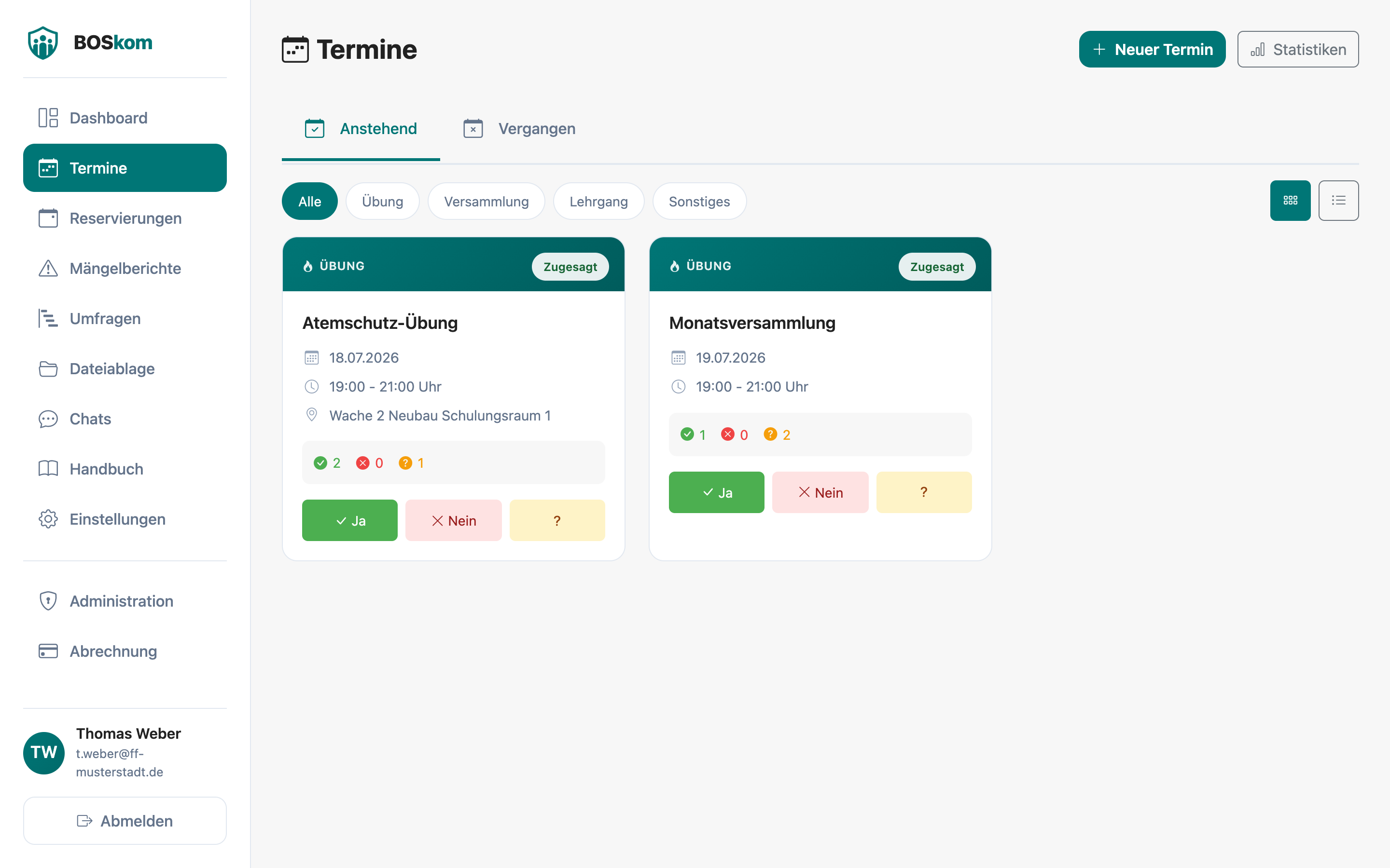 echoBOS Web-App – Termine